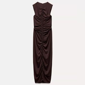 Zara Brown Ruched Maxi Dress